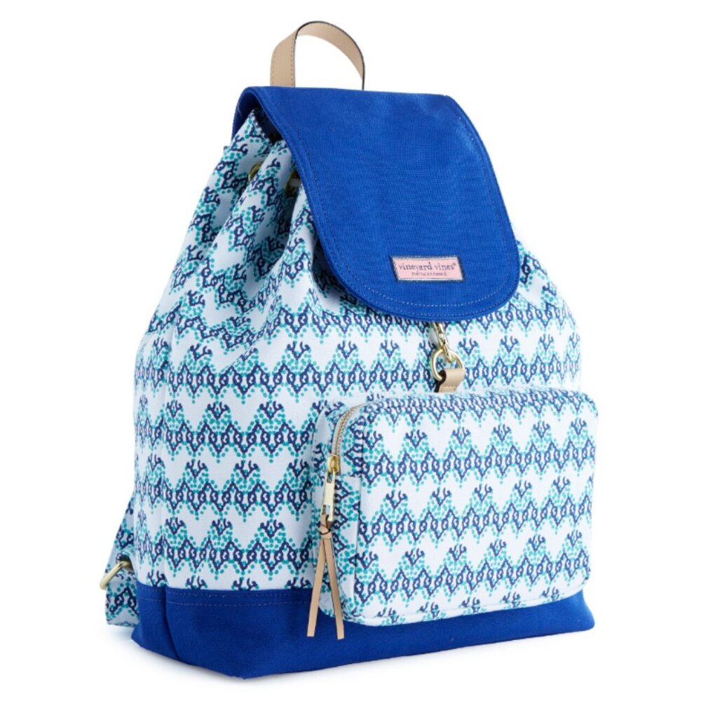 NWT Vineyard Vines Bubbles Print Canvas Day Pack Royal Ocean Blue